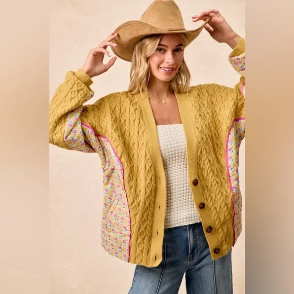 B6 new Bibi cable knit sweater cardigan flower small medium large extra large - Picture 2 of 4